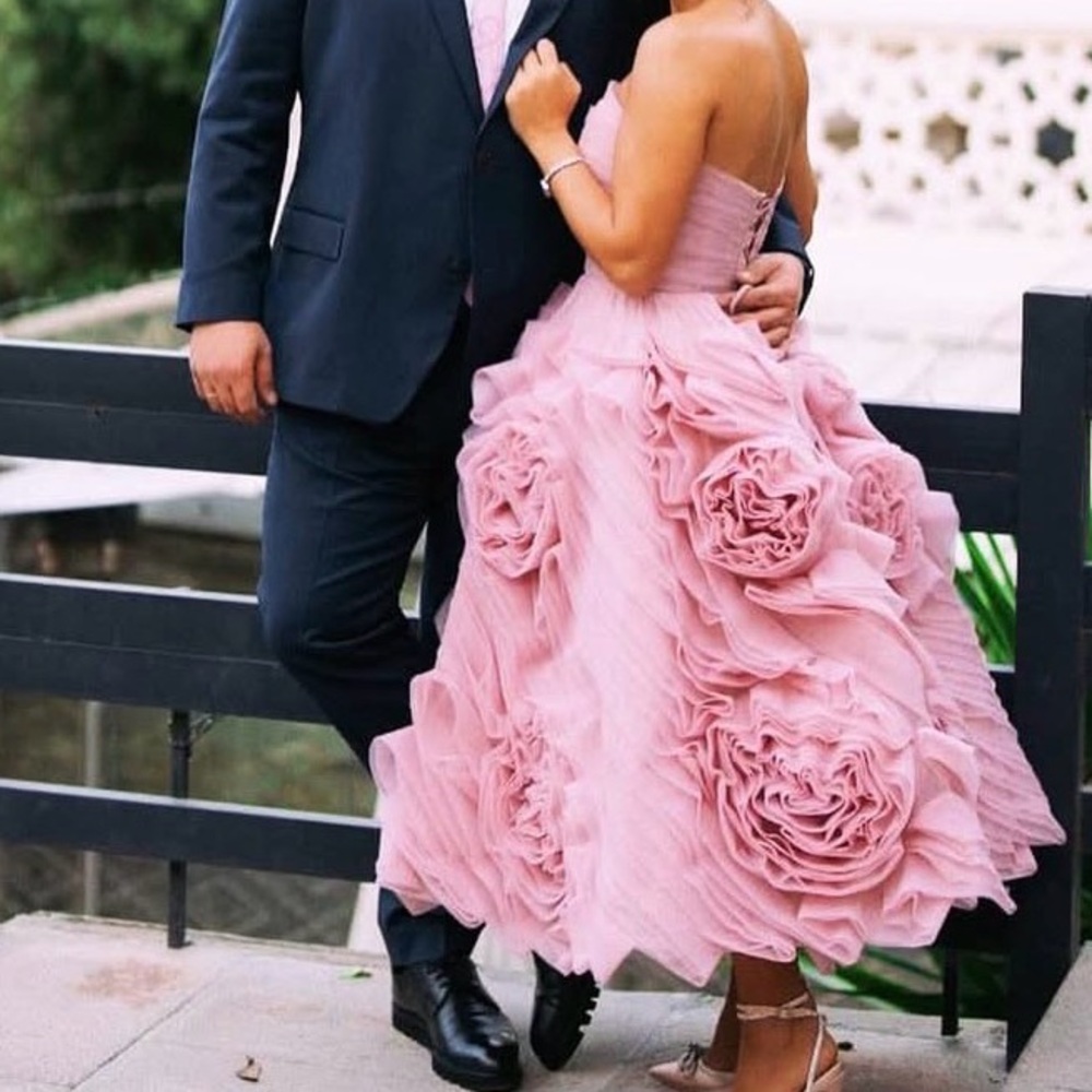 Mille Dramatically flowered midi in tulle dress in misty pink - Picture 3 of 6